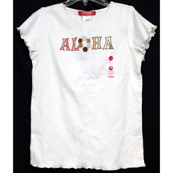 NWT 2005 Gymboree Hawaiian Holiday ALOHA T-shirt sz 9 Applique Button Cream - Picture 1 of 7